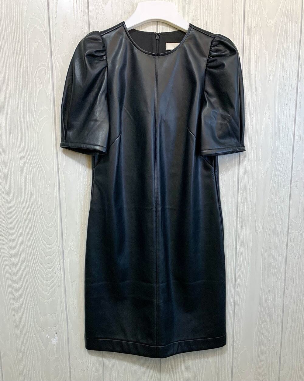 LOFT Black Faux Leather Puff Sleeve Dress Size 0 NWT